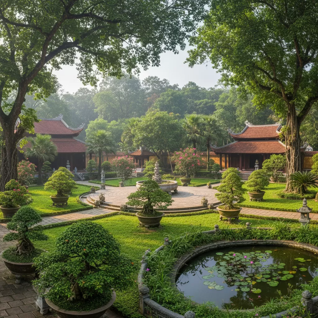 gemini_image_1773163705 Không gian sân đình rộng rãi và tĩnh mịch giữa lòng thủ đô