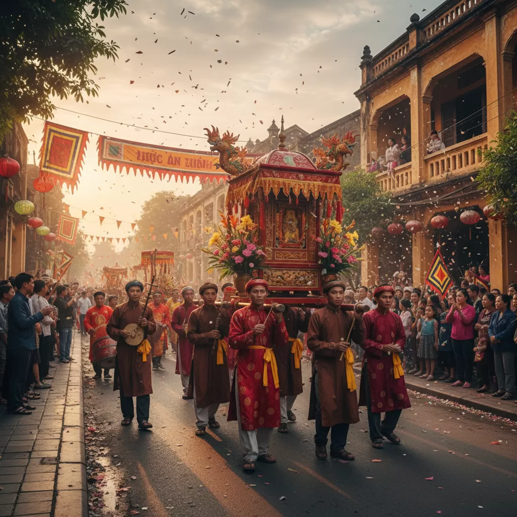 Nghi thức rước kiệu truyền thống trong ngày hội tại Đình Đền Trung Tả