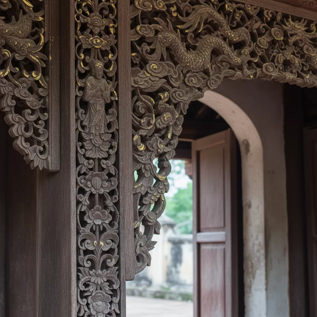 Nghệ thuật chạm khắc gỗ tinh xảo bên trong các gian thờ của Đình Thổ Quan