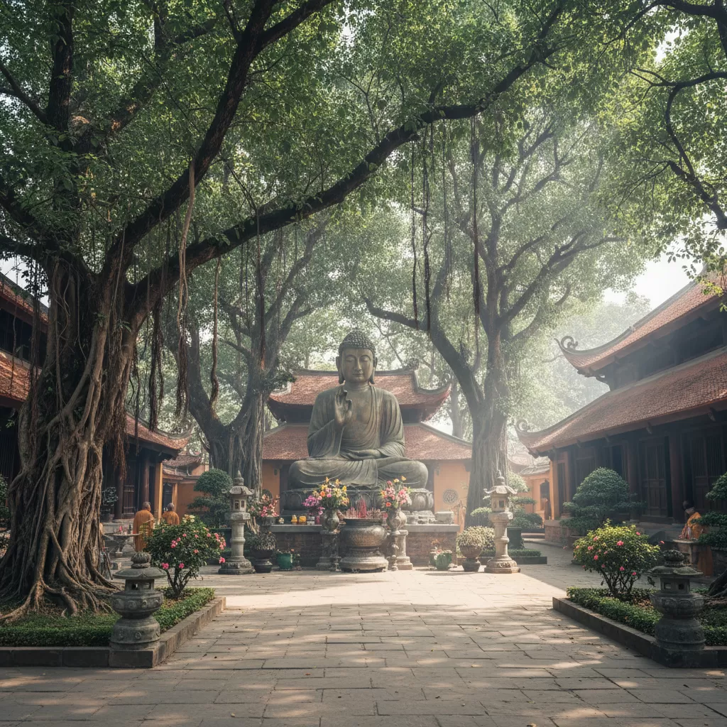 Không gian xanh mát mang lại cảm giác thư thái cho du khách khi vãn cảnh chùa