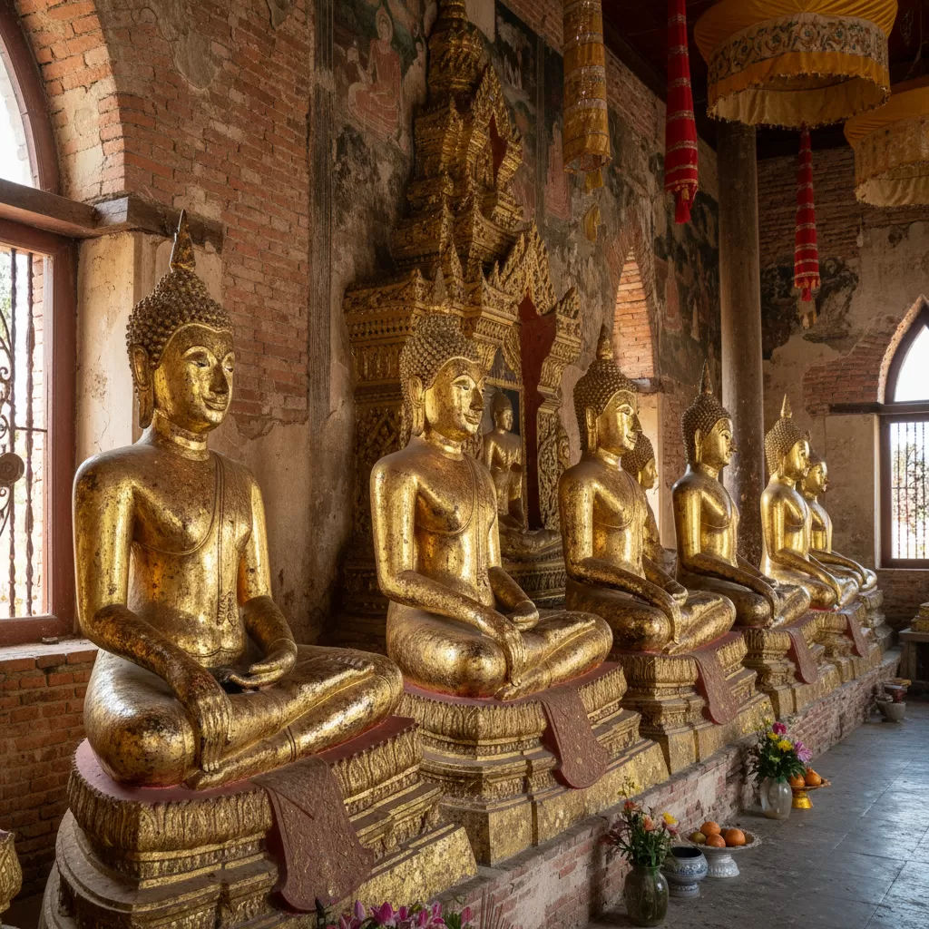 Hệ thống tượng Phật được bài trí trang nghiêm bên trong chính điện Chùa Cảm Ứng