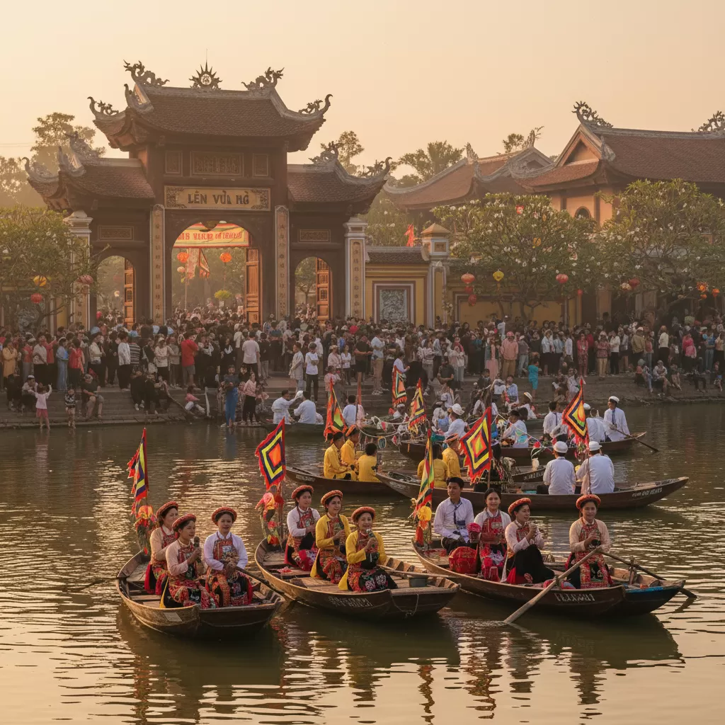 Không khí nhộn nhịp của lễ hội Đền Vua Bà với những làn điệu Quan họ mượt mà vang vọng