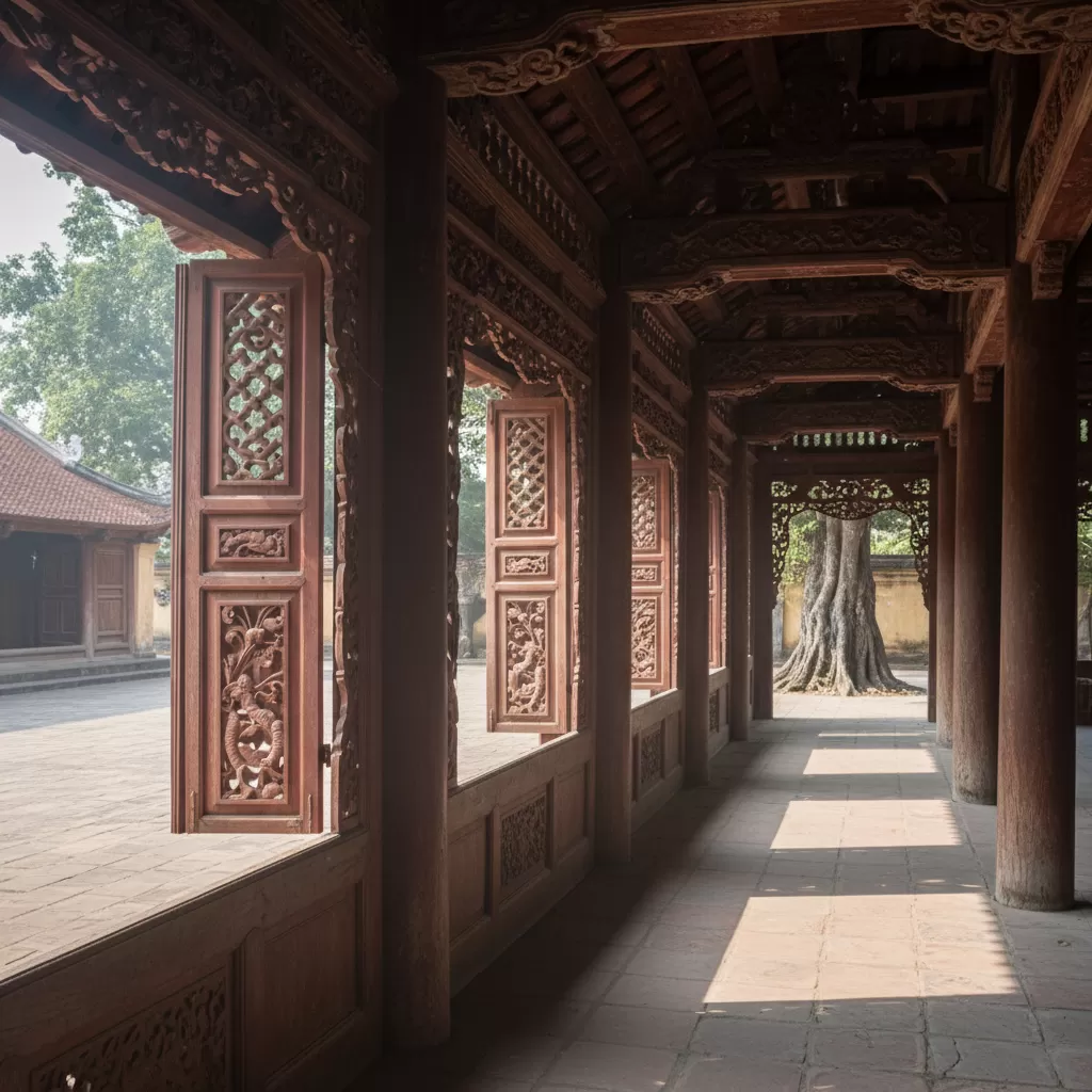 Những chi tiết chạm khắc rồng phượng tinh xảo bên trong Đình Trung Kính