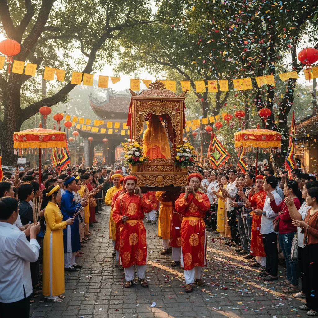 Nghi thức rước kiệu trang nghiêm trong ngày Lễ hội Đình Kim Liên