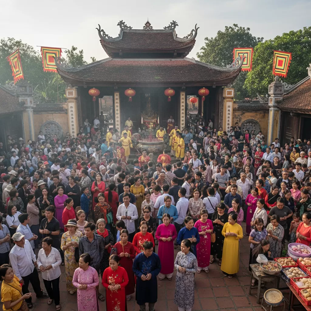 Không khí nhộn nhịp của người dân và du khách khi tham gia lễ hội