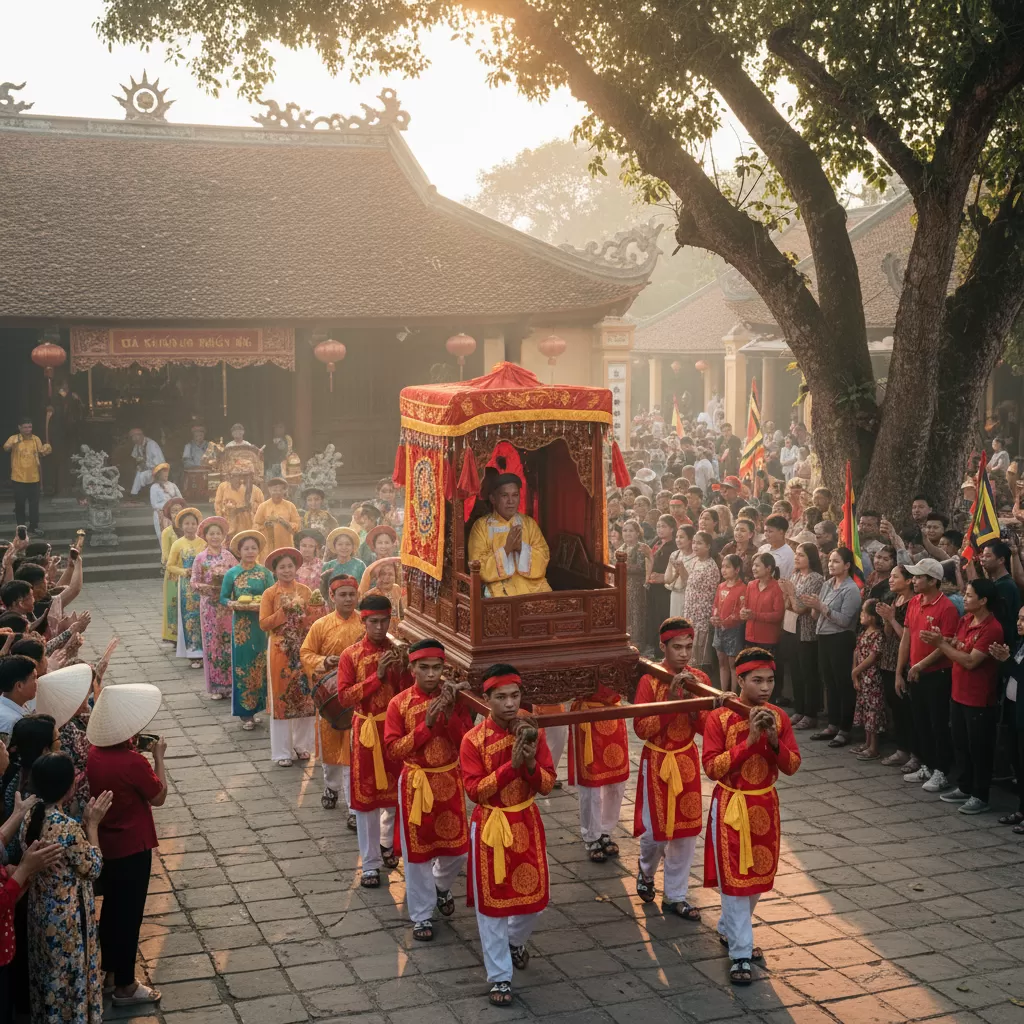 Nghi thức rước kiệu trang trọng trong ngày khai mạc Lễ hội Đình Ứng Thiên