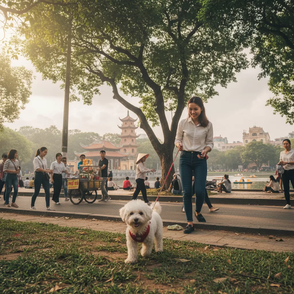 gemini_image_1773196169 Quận Đống Đa có nhiều không gian xanh phù hợp để dạo bộ cùng vật nuôi