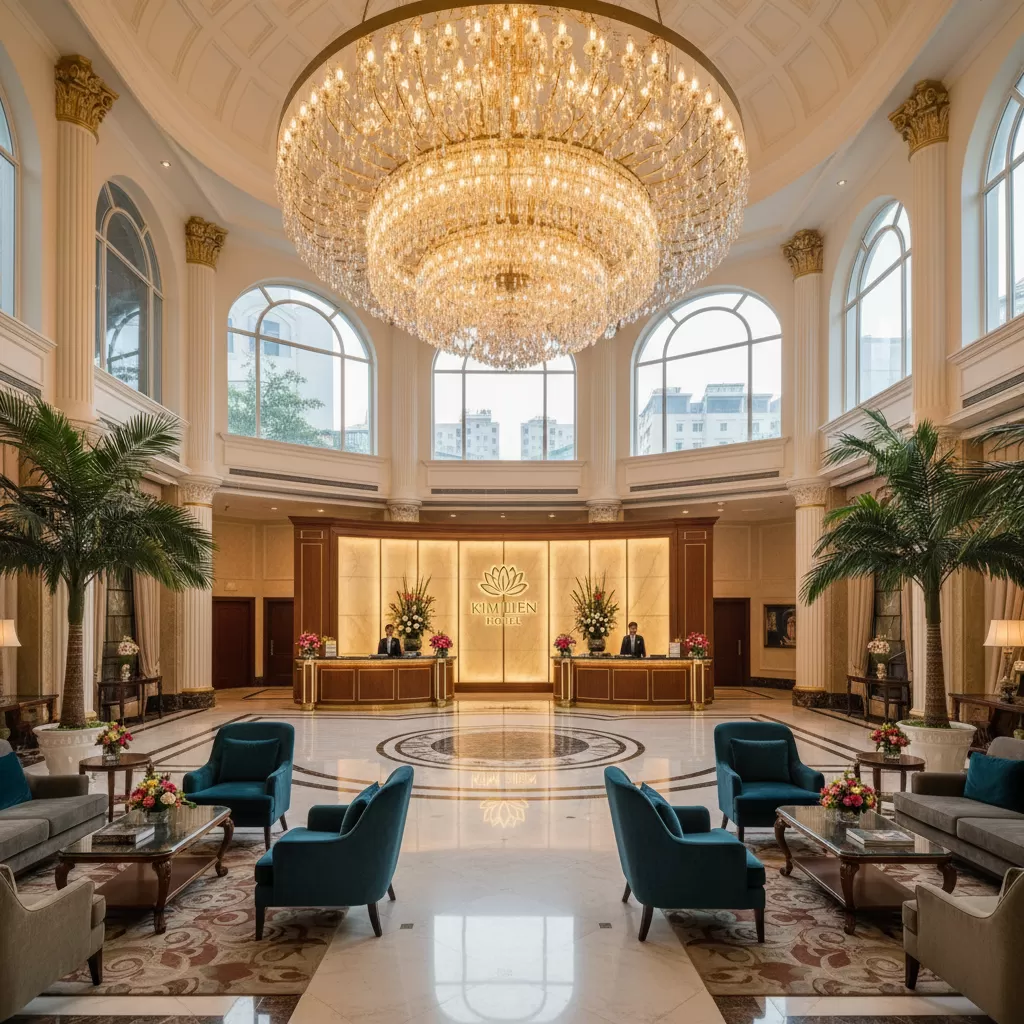 Sảnh đón khách sang trọng và lịch sự tại Khách sạn 4 sao Kim Liên