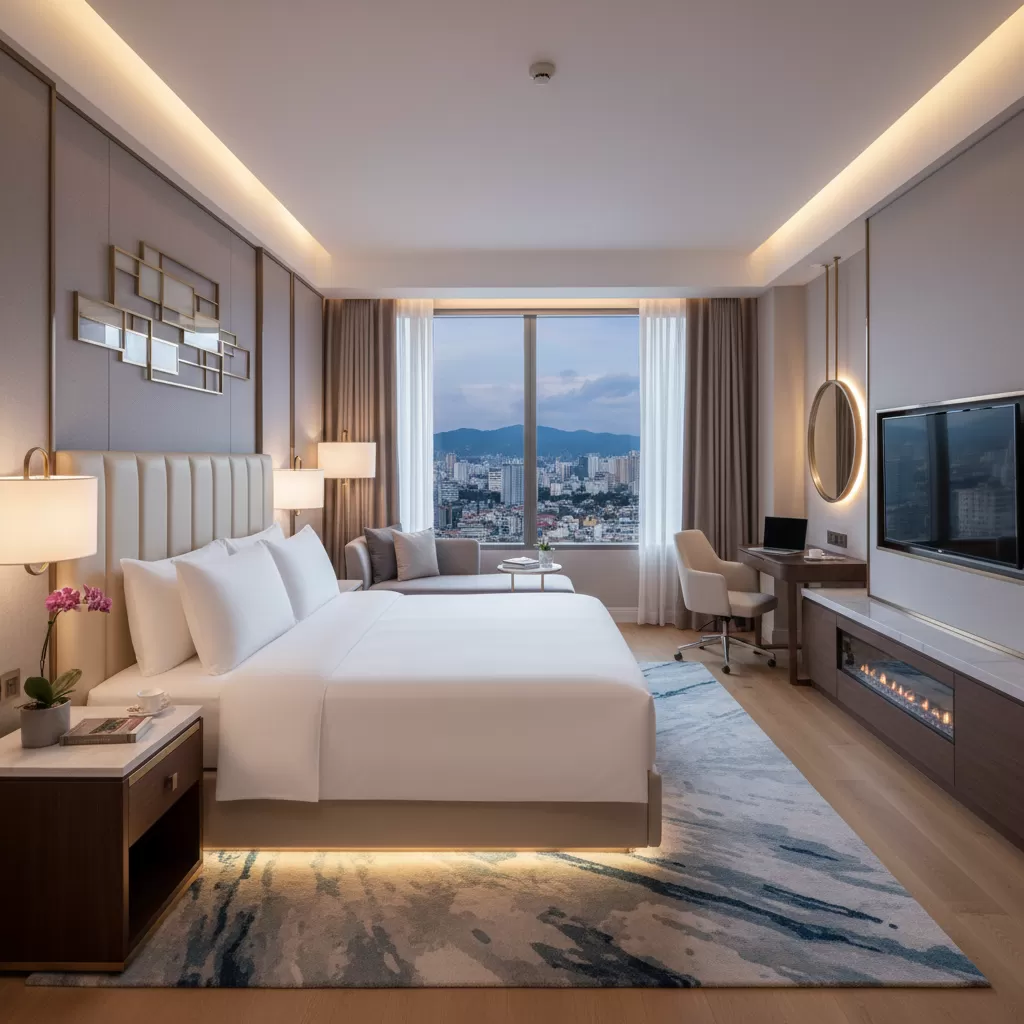 Không gian phòng nghỉ Deluxe tiện nghi và ấm cúng tại Khách sạn 4 sao Kim Liên