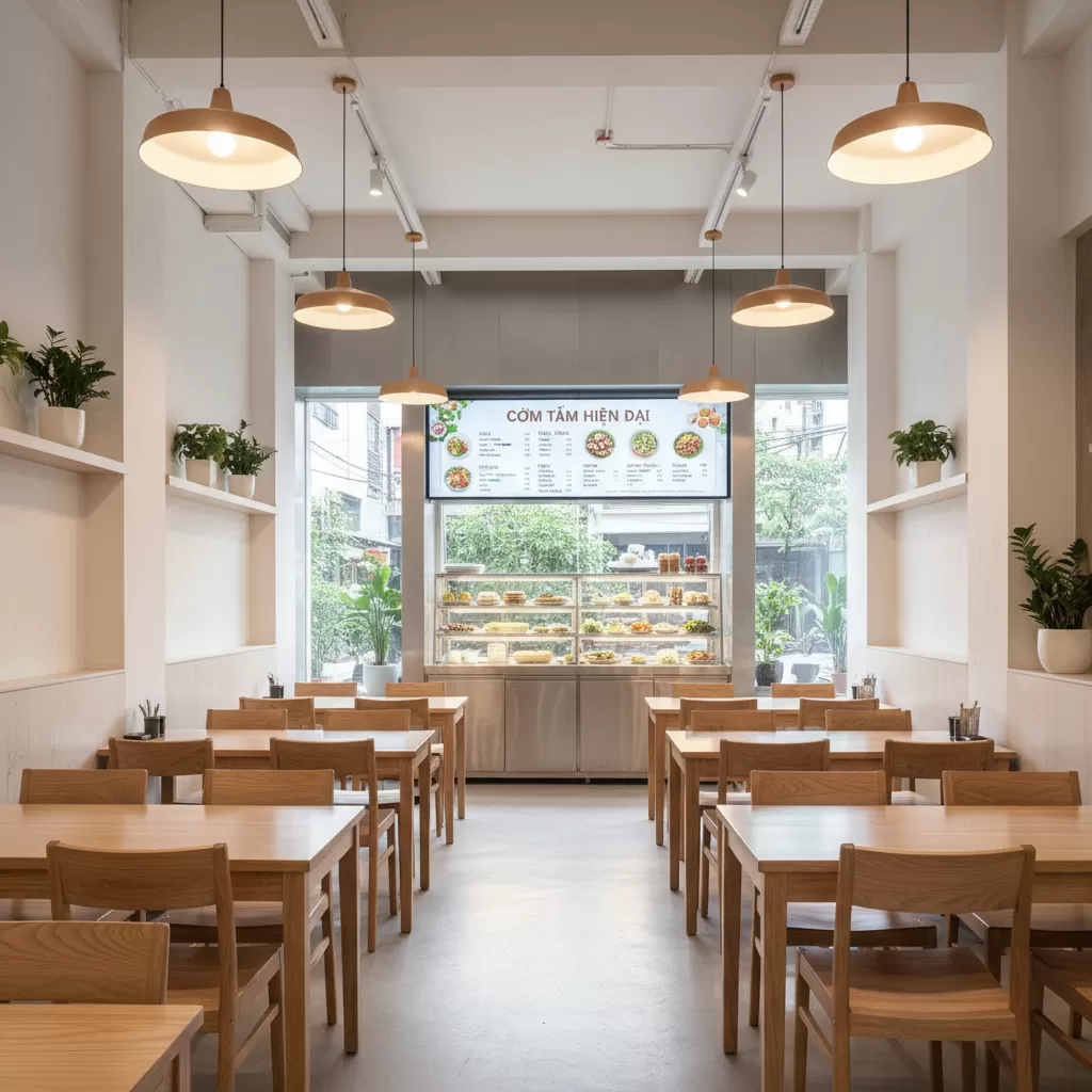 Không gian quán ăn sạch sẽ và thoáng đãng giúp thực khách ngon miệng hơn