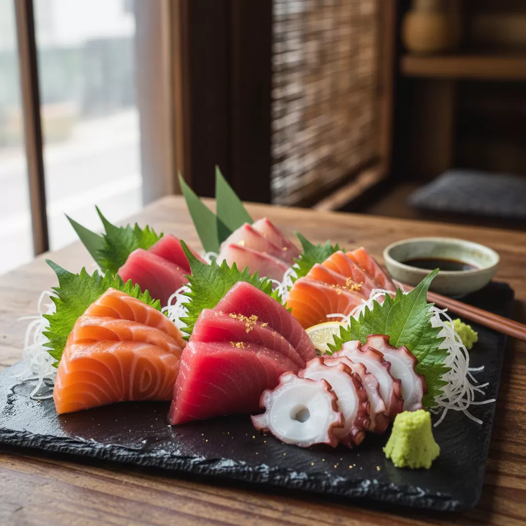 Mẹt Sashimi thượng hạng với nguyên liệu tươi sống được nhập khẩu mỗi ngày