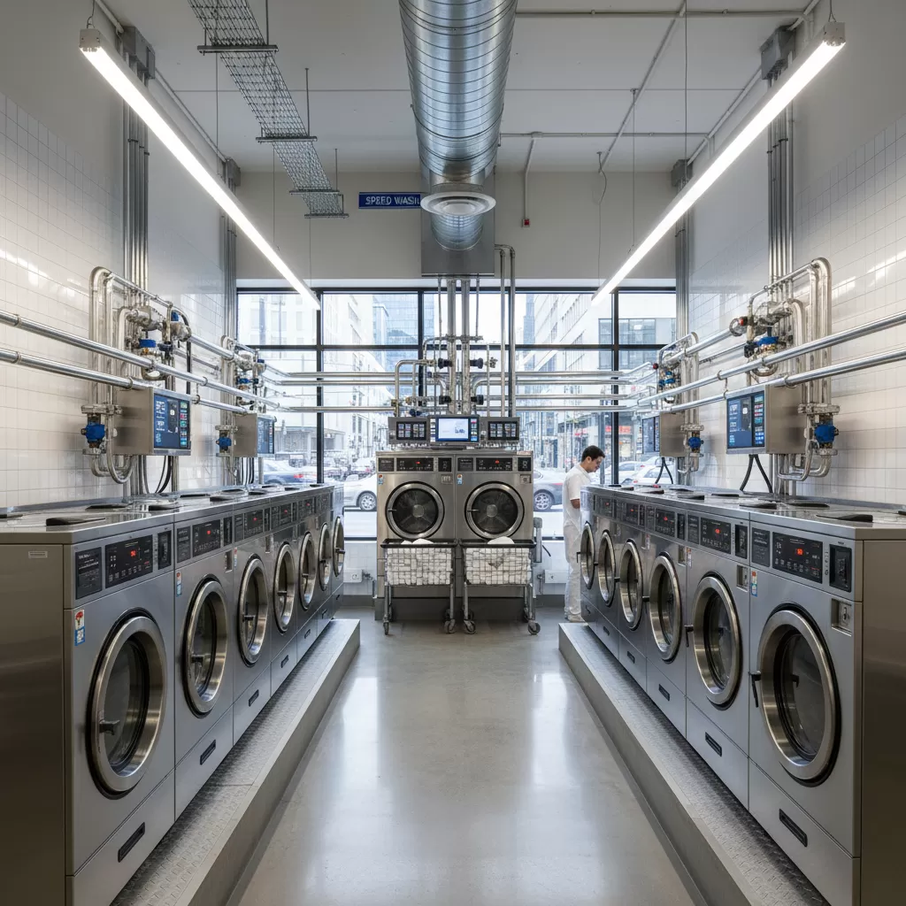 Hệ thống máy móc hiện đại giúp xử lý vết bẩn hiệu quả và an toàn cho vải