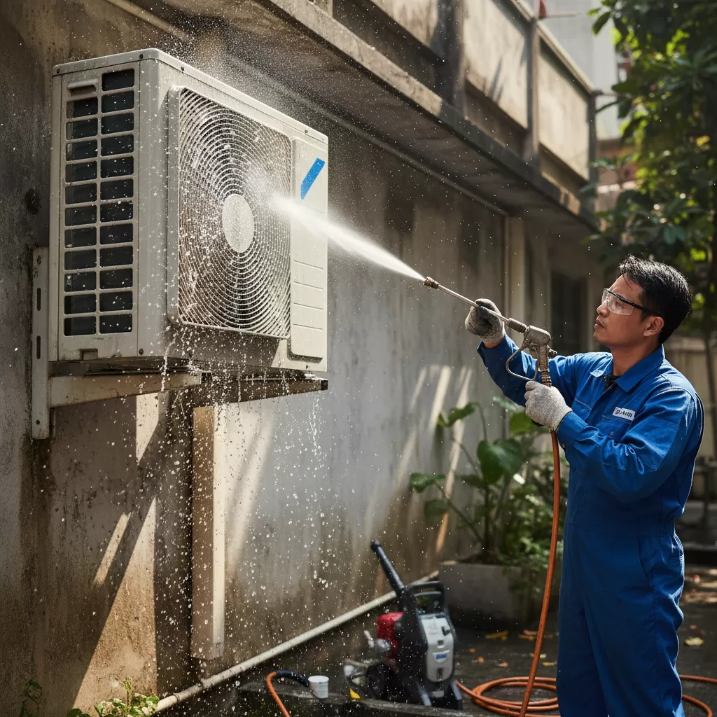 Quy trình xịt rửa dàn nóng chuyên nghiệp giúp tăng hiệu quả giải nhiệt cho máy lạnh