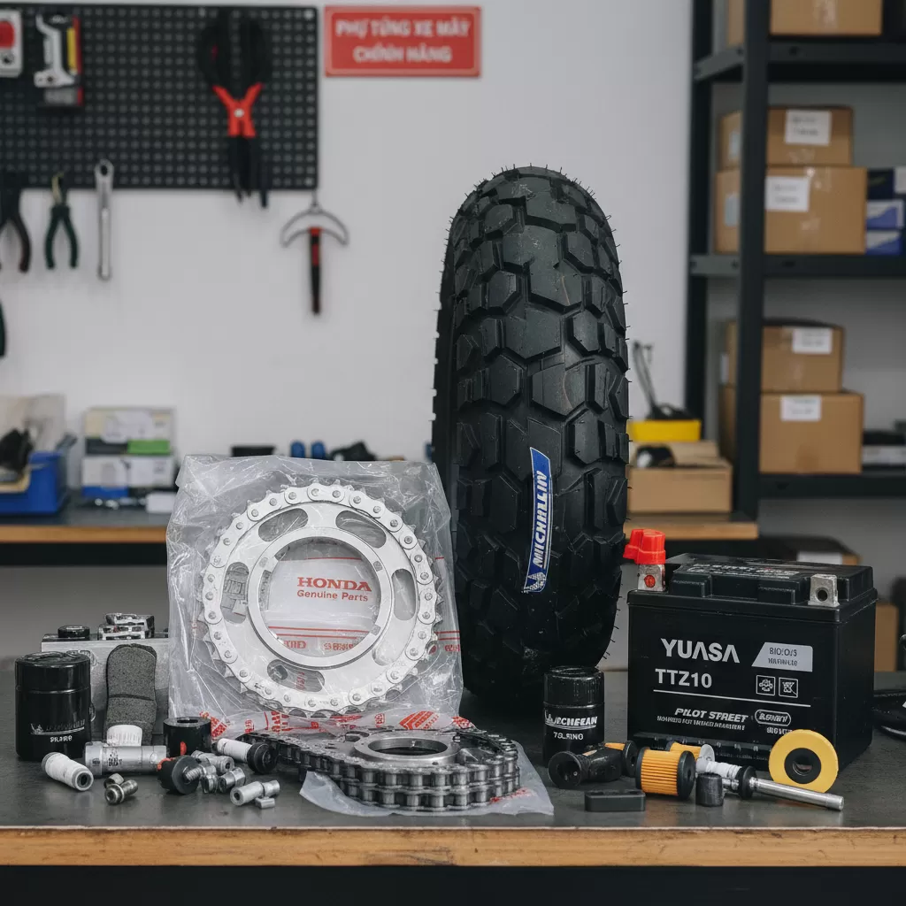 Kho phụ tùng chính hãng đa dạng tại Tiệm sửa xe máy Kim Liên