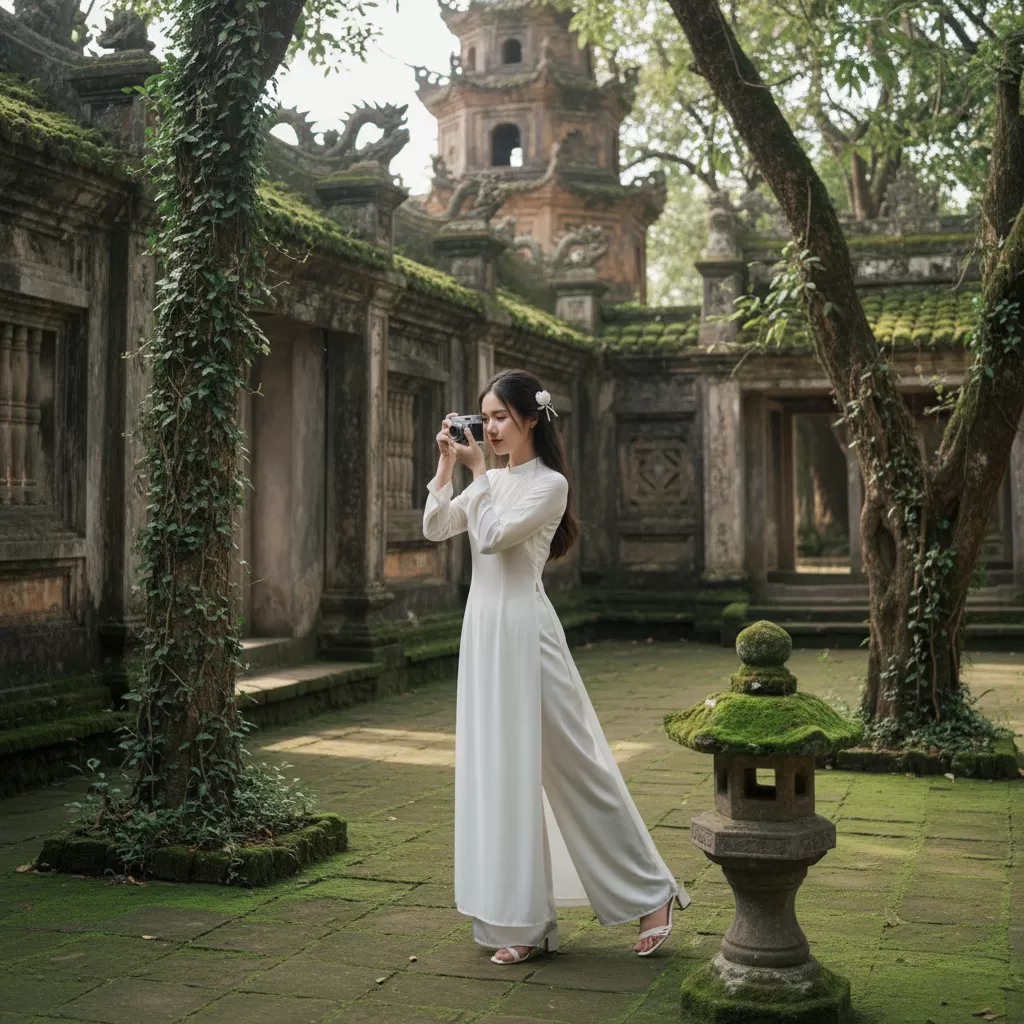 gemini_image_1773229150 Áo dài truyền thống là lựa chọn hoàn hảo khi chụp ảnh tại khuôn viên Chùa Bộc