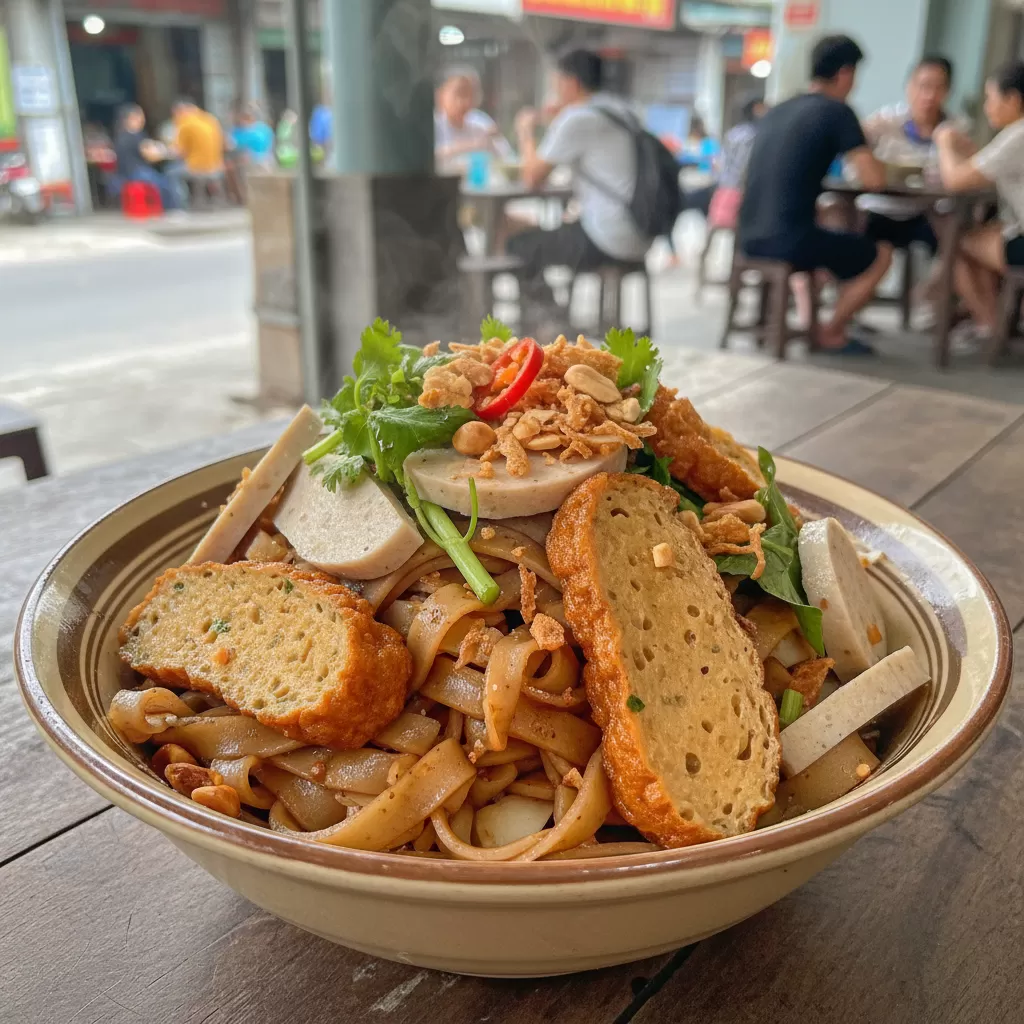 Món bánh đa trộn đặc trưng với hương vị đậm đà tại ngõ 121 Thái Hà