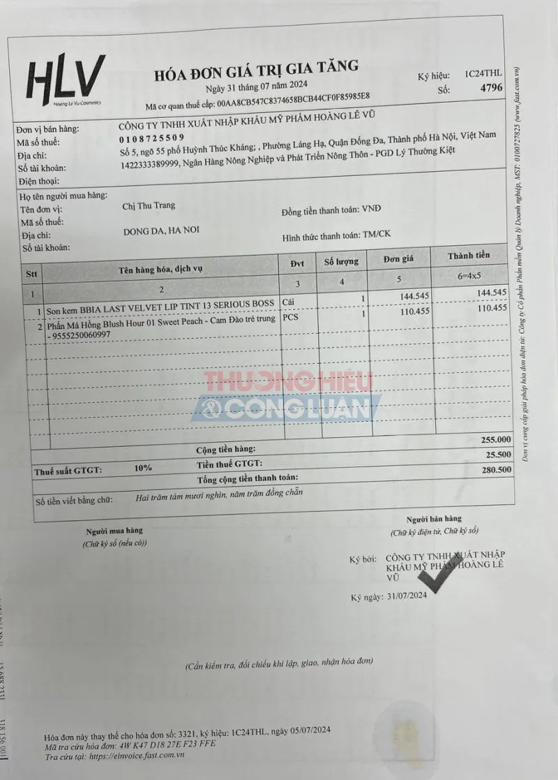 Hóa đơn mua hàng là bằng chứng quan trọng nhất để xác minh nguồn gốc sản phẩm