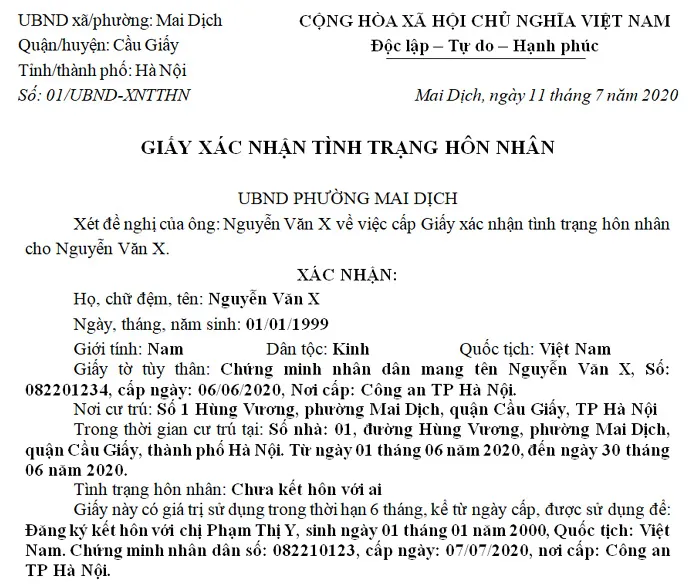 Giấy xác nhận tình trạng hôn nhân phải còn thời hạn và đúng mục đích sử dụng